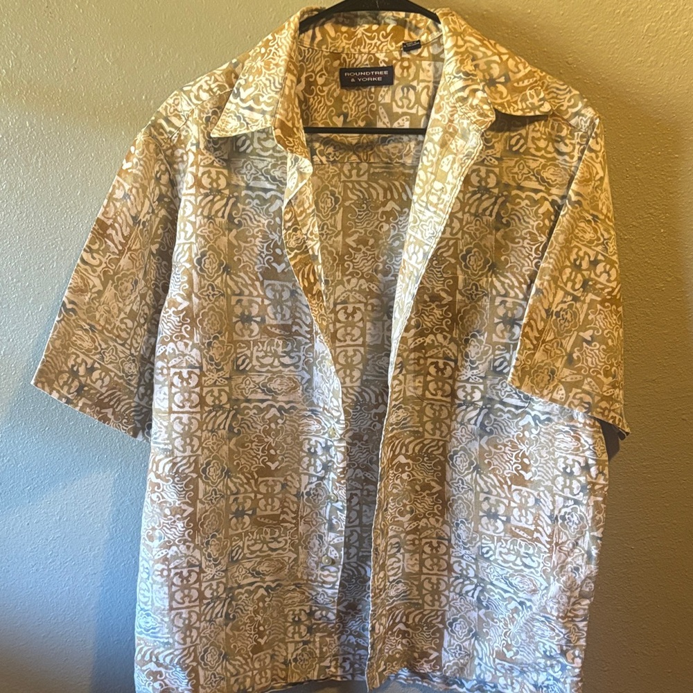 Roundtree & Yorke Men's Tan Patterned Shirt Jacket